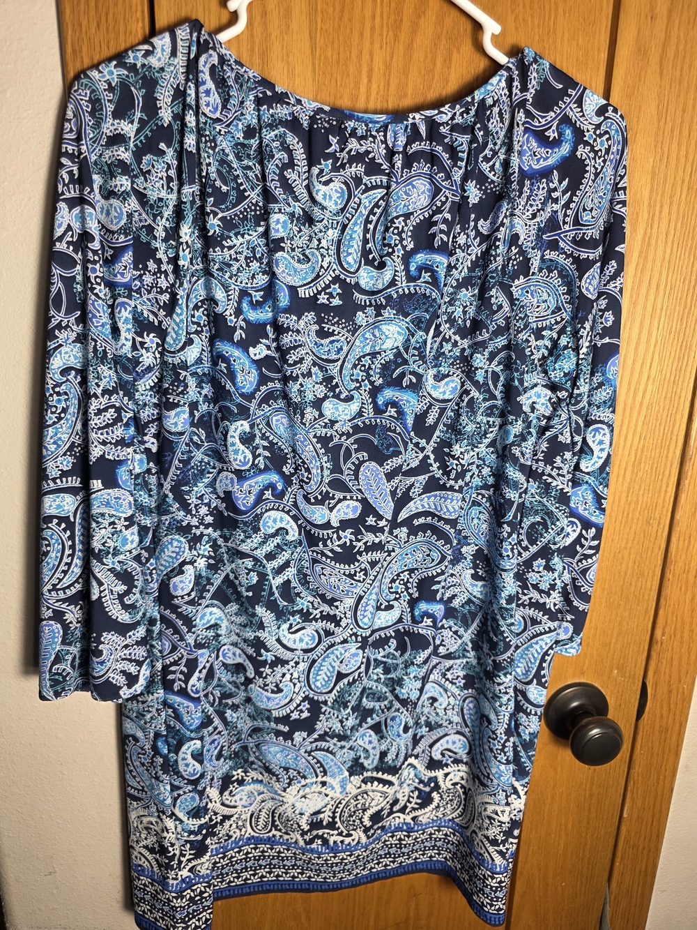 Roz & Ali Women's Navy Blue Paisley Blouse/ Mini Dress Small Buttery Soft Y2k - Picture 3 of 3